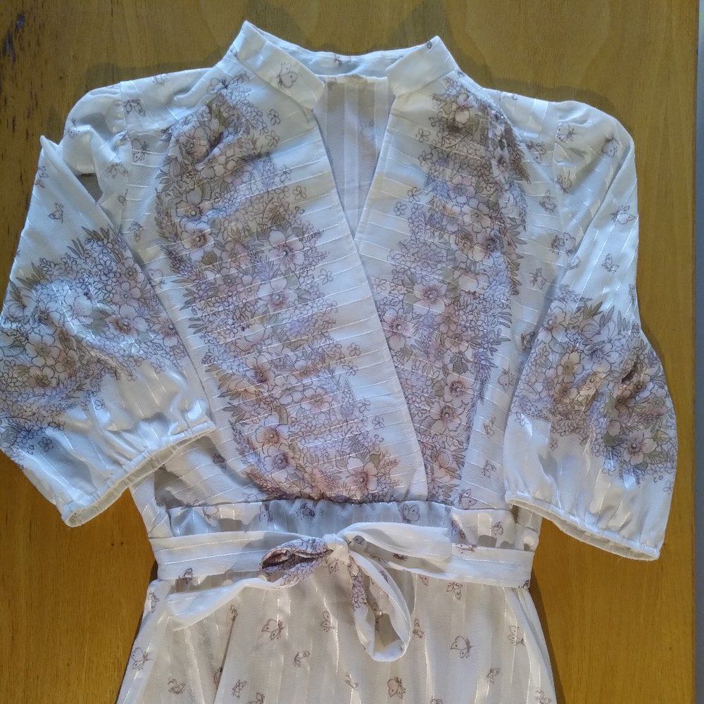 Vintage 50s Floral Butterfly Polyester Midi Dress